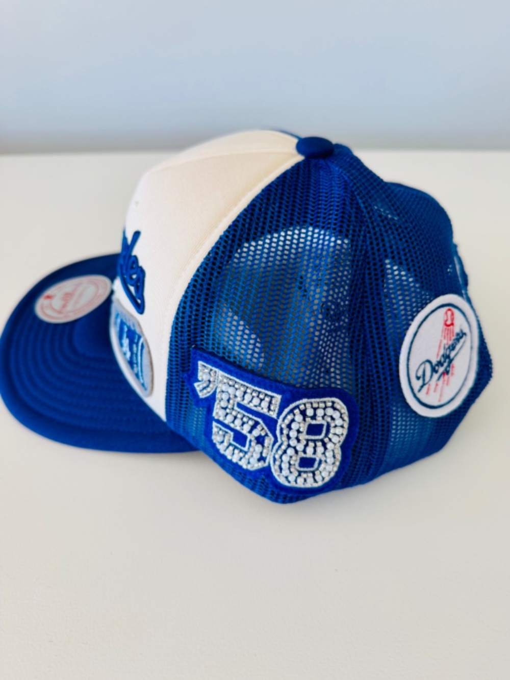 Anthropologie Dodgers Mitchell & Ness MLB Charm Trucker Hat NWT - Picture 3 of 8